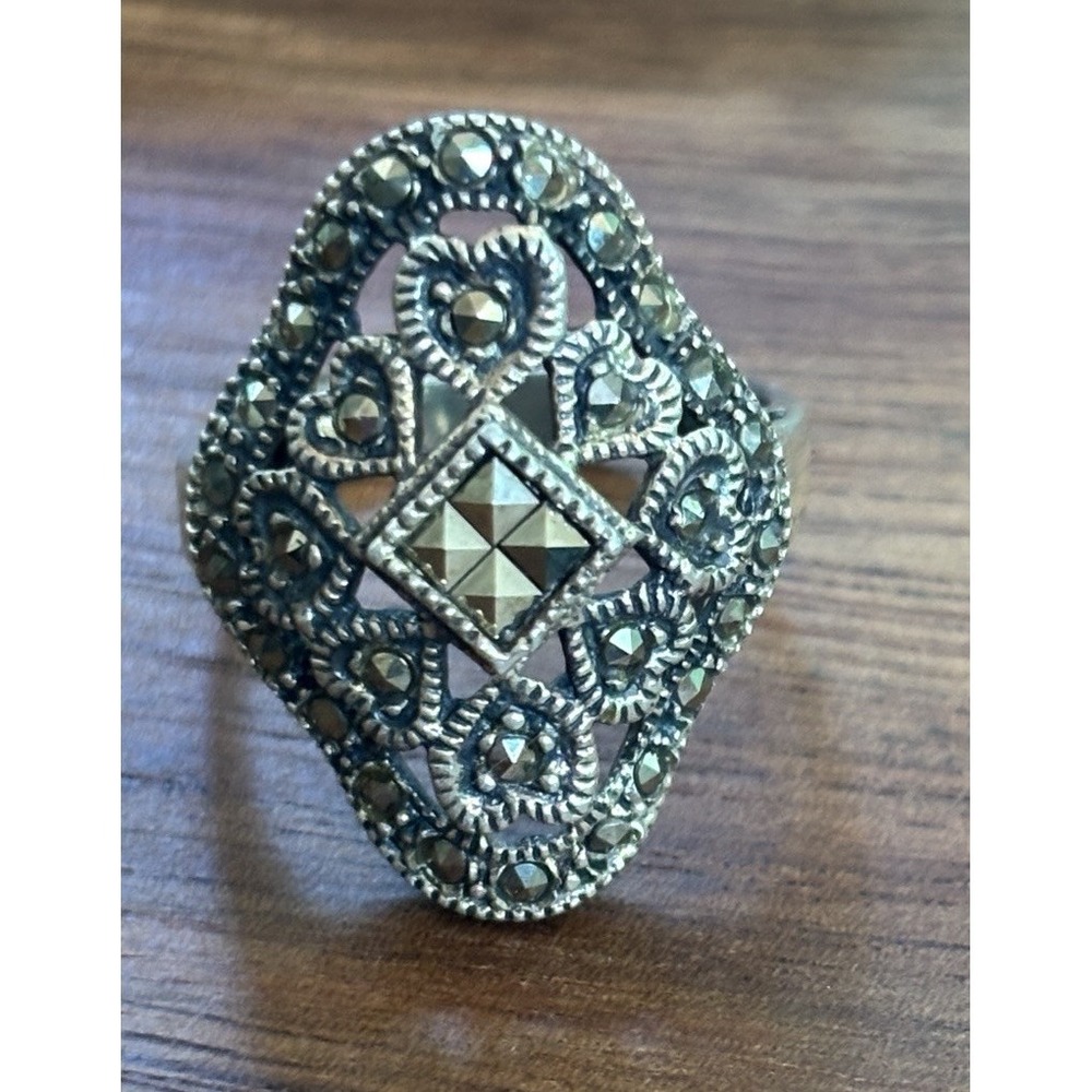 Vintage Marcasite Sterling Silver 925 Ring Size 7.5